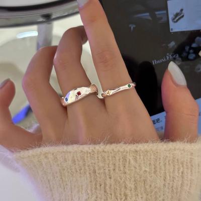 Colorful Zircon Ring for Women Sweet Index Finger Ring Simple Open Adjustable Party Accessories Korean Girls Accessories Creative Design  Twisted Ring