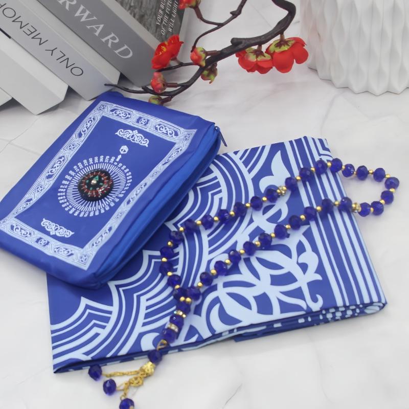 Islamic Prayer Mat Portable Travel Foldable Prayer Rug With Beads for Muslim Office Business Trip Worship