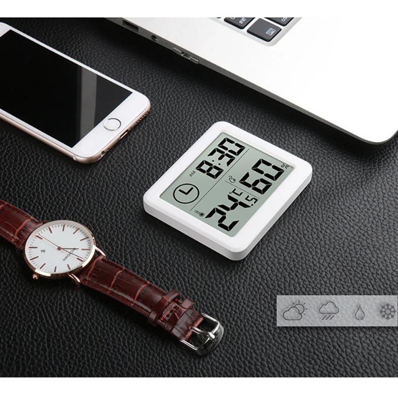 Multifunction Thermometer Hygrometer Automatic Electronic Temperature Humidity Monitor Clock 3.2inch Large LCD Screen