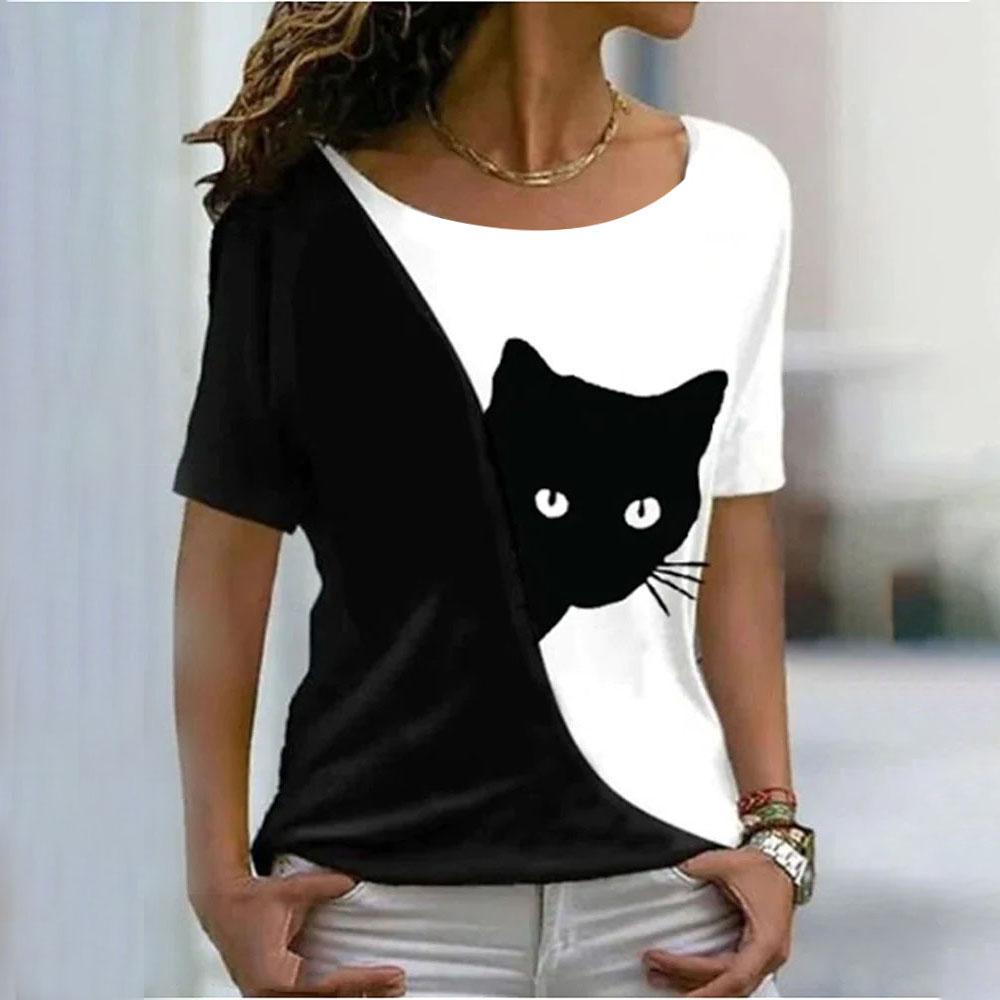 Tricouri la Modă Pentru Femei Harajuku Topuri Casual Imprimeu 3D Pisică Kawaii Oversized Femei Amuzant Tricouri Mânecă Scurtă Topuri de Vară 2024