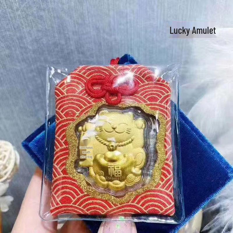 

Zhou Family Gold Leaf Lucky Cat Pendant & Car Air Freshener - New Year Good Luck Gift Gold Leaf