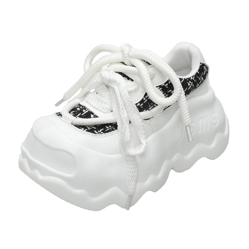 Fashion 8cm High Heel Leather Women Shoes Chunky Sneakers Autumn Wedge Platform Shoes Spring Women Breathable Comfy Skateboard Footwear