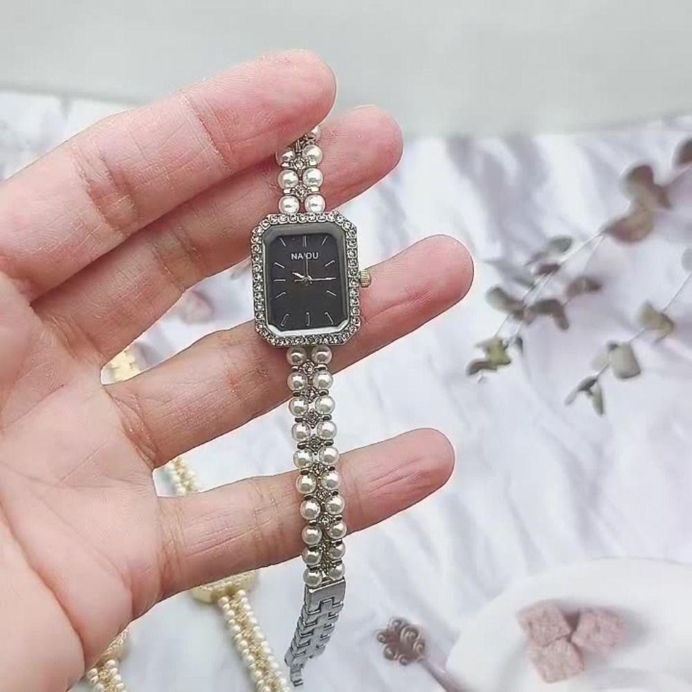 Chain Strap Pearl Studded Watch Luxury Women's Wristwatches New Quartz Watch  Gifts