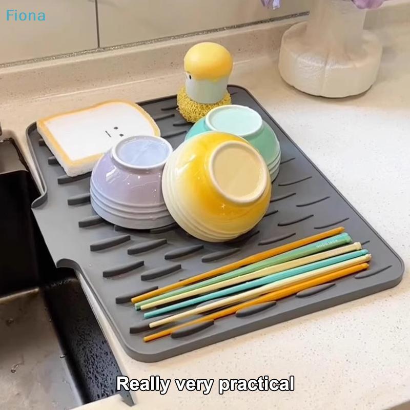 Silicone Dish Drying Mat with Draining Grooves,Non-Slip Kitchen Countertop Drainer Pad for Dishes,Utensils & Glassware