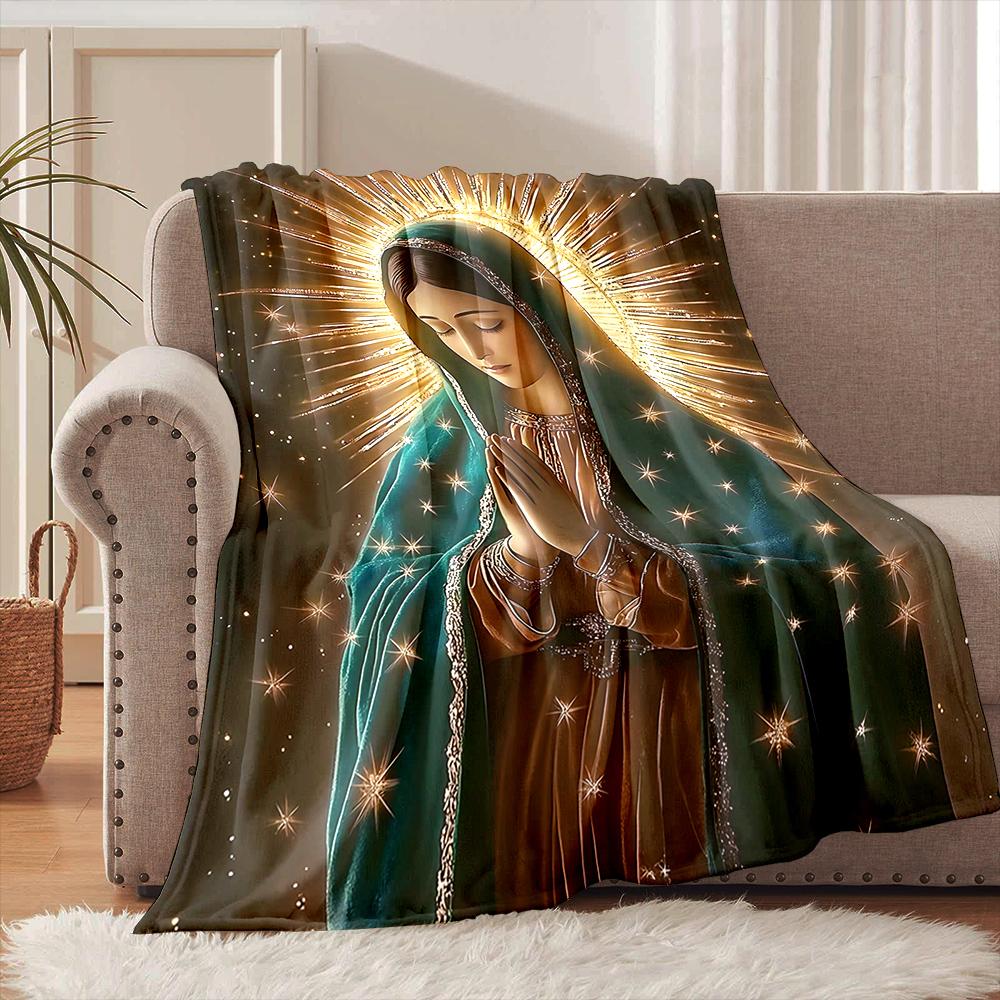 1PC Blessed Virgin Mary Print Blanket Warm Soft and Comfortable Home Travel Blanket Sofa Bedding Camping Cover Blanket for Gifts