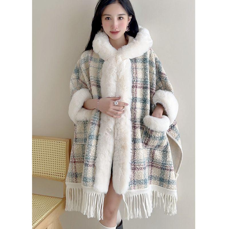 Mit Fleece gefütterter verdickter Schal Großer Pelzkragen Umhang Umhang Oberbekleidung Damen Herbst und Winter Neuankunft stilvolle Kapuzenoberbekleidung