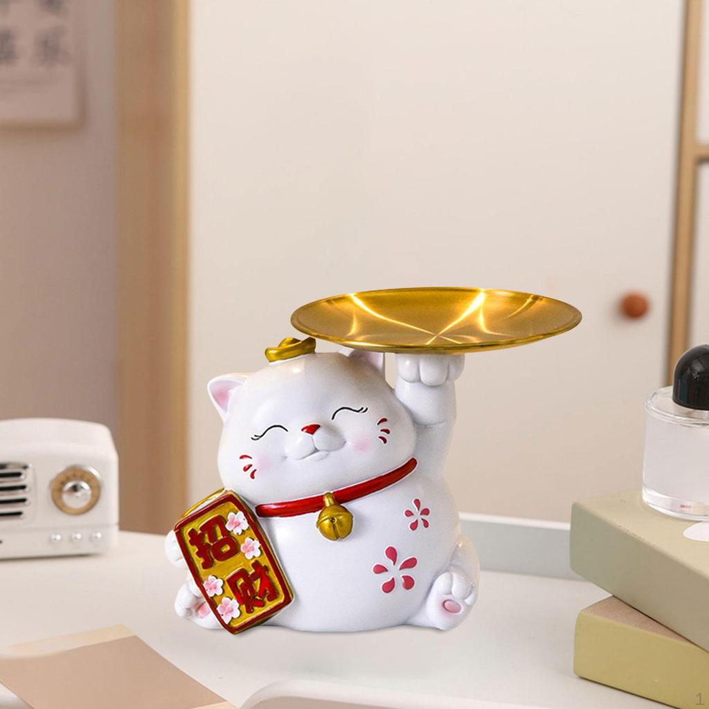 Cat Statue Jewelry Trinket Tray Ornament Home Decoration Sundries Container Key Storage