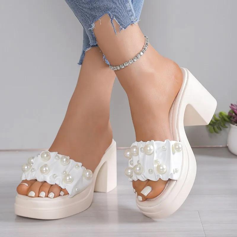 Fashion Shoes Female 2025 New Open Toe Women's Slippers Fashion String Bead Dress Slippers Women Summer Outdoor Best Seller High Heels