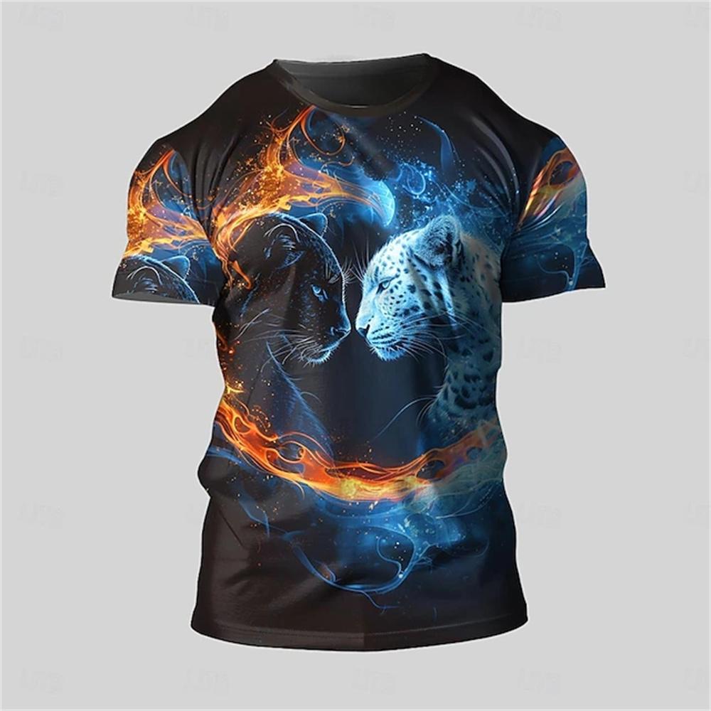 Men's Casual Round Neck T-Shirt Outdoor Sports Mountaineering Short Sleeve 3D Dog Bear Print Summer Breathable Men's T-Shirt Top