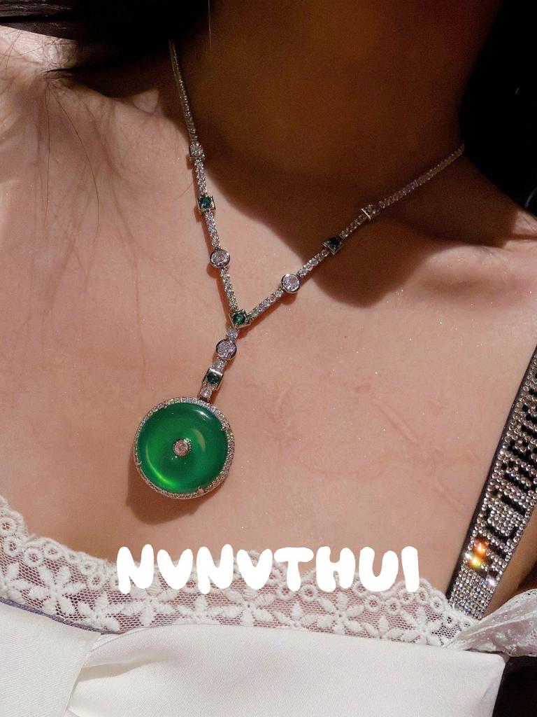 Jewelry, Horse Material Chalcedony Agate Buddha Gong Pendant Necklace, National Style Comparable To Jadeite Gourd Flash Diamond Bracelet Set