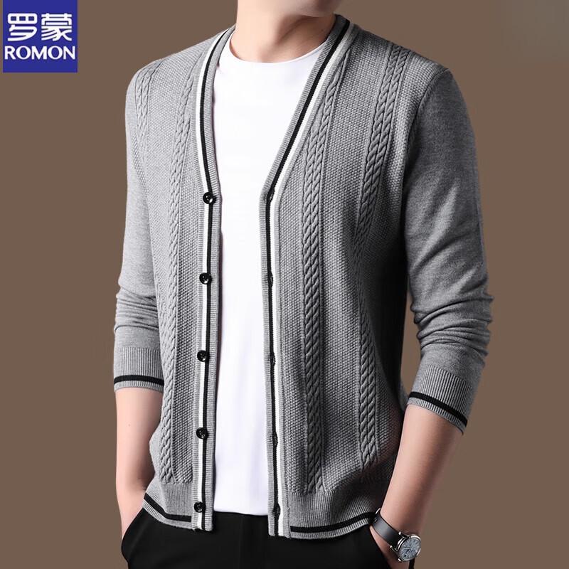ROMON S Men's V-Neck Knit Cardigan & T-Shirt