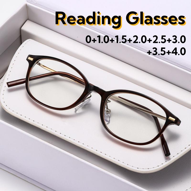 

Classic Retro Elliptical Framed Reading Glasses Ultra Light Unisex Blue Light Blocking Elegant Far Sight Eyeglasses 0 To +4.0 0 сірий