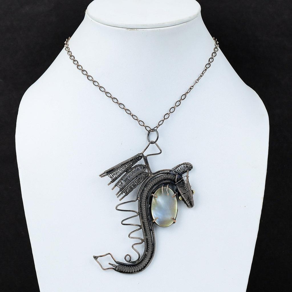 Mother Of Pearl Pendant Copper Wire Wrapped Pendant Dragon Pendant Handmade Copper Wire Jewelry Gemstone Pendant For Gift Birthstone Jewelry