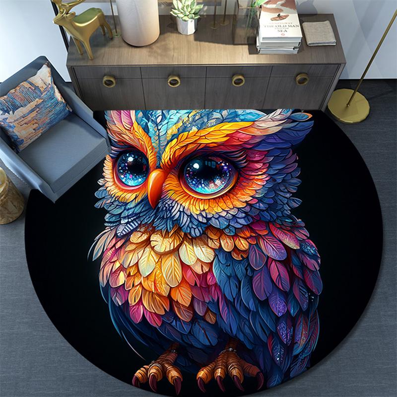 Owl Artwork Round Area Rug,Carpet Rug for Living Room Bedroom Sofa Playroom Decor,Non-slip Floor Mat