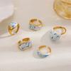 Vintage Blue White Enamel Open Ring for Women Fashion Gold Plated Oil Drip Geometry Circle Chunky Finger Jewelry Trendy Gifts