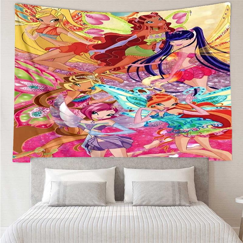 Winx Club Print Tapestry, Backdrop, Easy Setup, Ideal for Bedroom, Office & Living Room, with Aesthetic Wall Hanging Decor.