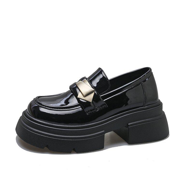 Black Platform British Style Small Leather Shoes Women's 2025 Spring New Retro Versatile One-pedal Loafers Mary Jane