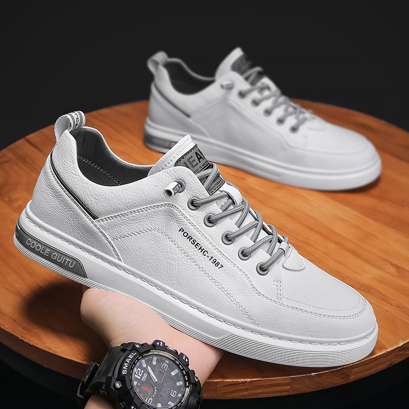 

Літні чоловічі повсякденні шкіряні кросівки 2025 року - модне, нековзне, низьке спортивне взуття 40 білий