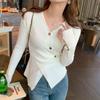 Autumn and Winter Solid Color V-neck Sweater Pullover Long Sleeved Design Sense French Short Slim Fit Knitted Sweater for Women