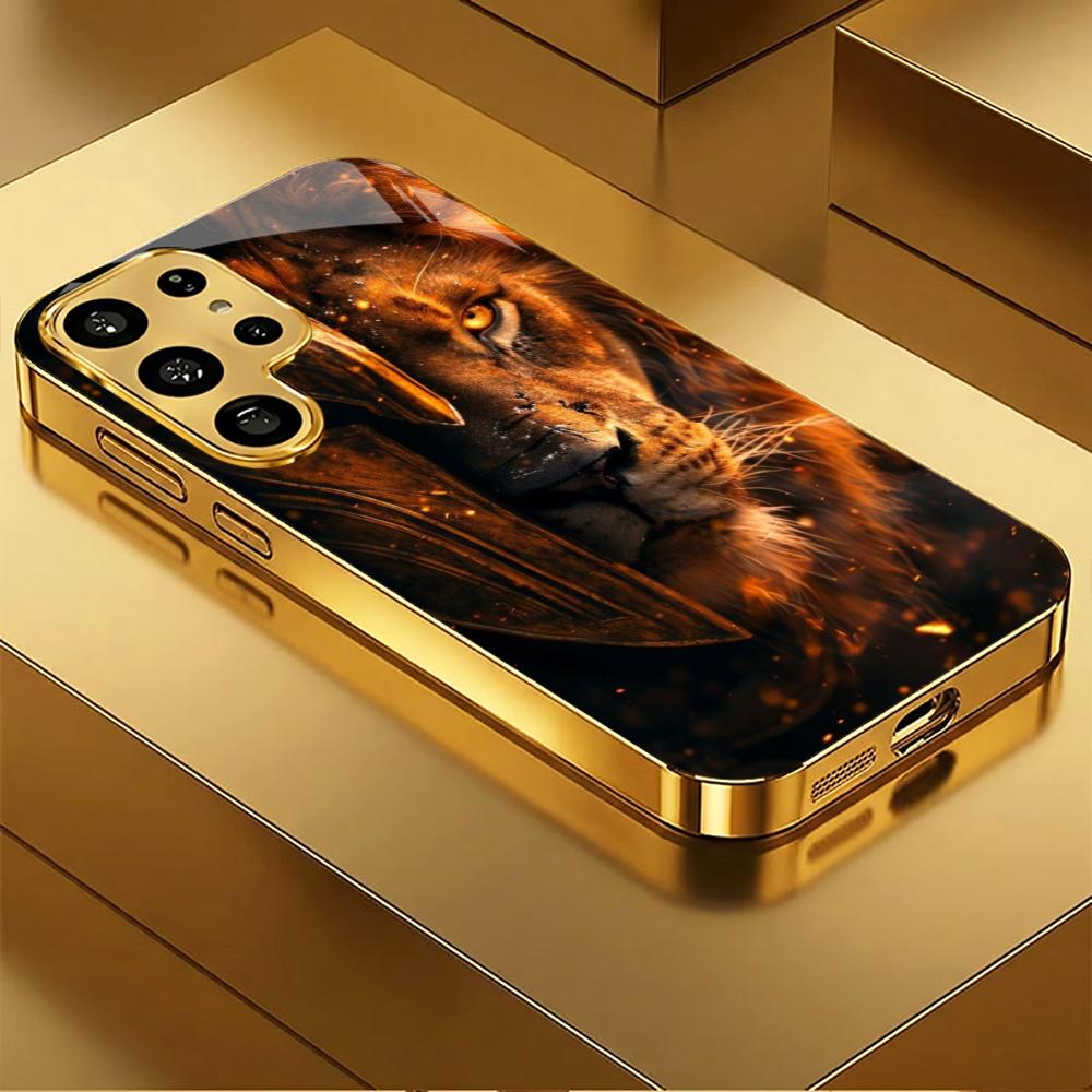 High-end PhoneCase Luxurious Lion King Electroplating Glass PhoneCase for Samsung Galaxy S26 S25 S24 S23 S22 S21 FE,Ultra,Plus