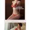 Sexy Lingerie Bed Flirting Robe Three-point Seduction Sexy Embroidery Open Passion Bra Set Women's Large Size