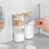 Dual Cotton Swab & Makeup Remover Storage Jar with Bamboo Lid - Transparent and Dustproof