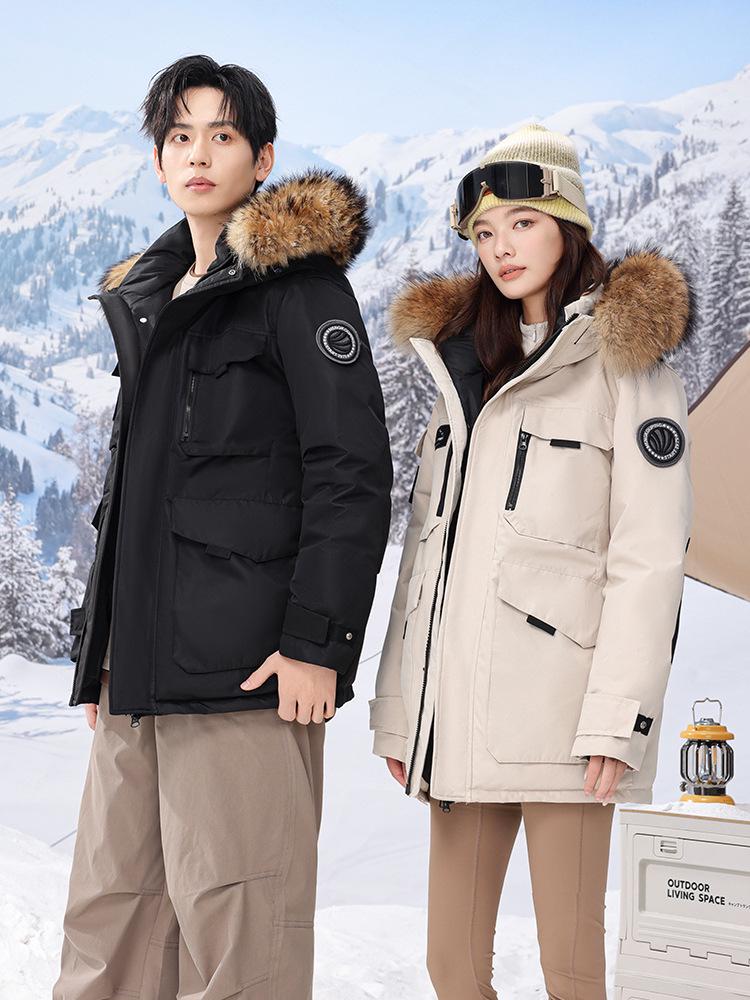 Unisex Mid-Length Thickened Goose Down Ski Parka