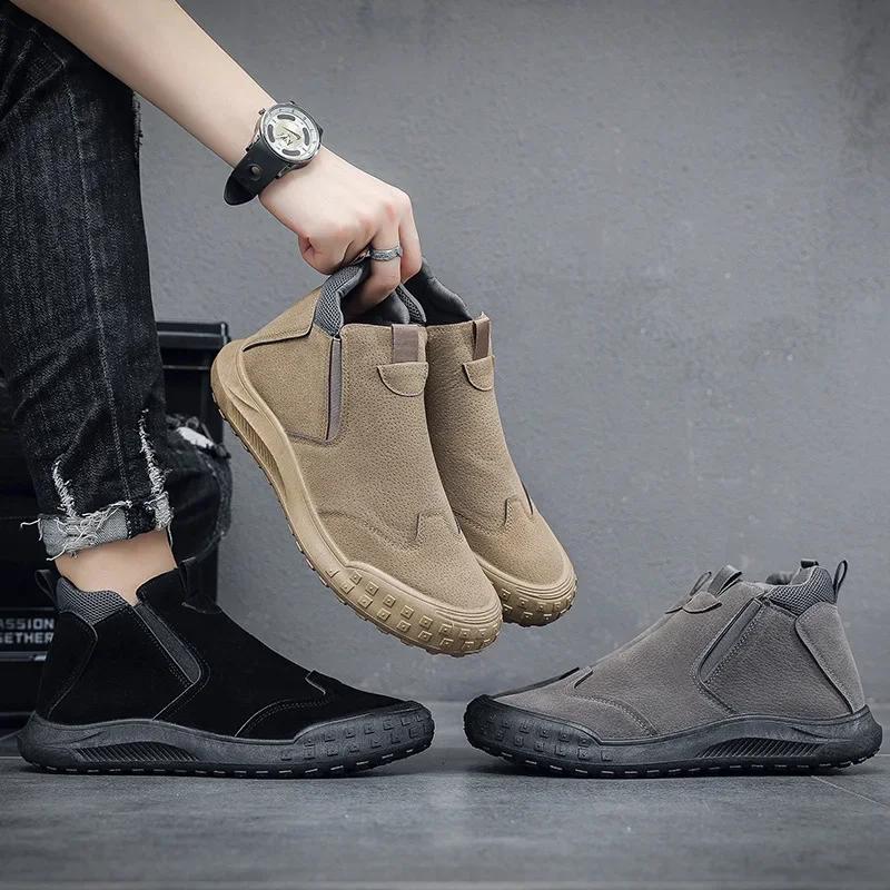 Casual Men's Boots Sneaker Classic Men Ankle Boots Anti-slip Zip Male Boot Outdoor High-top Man Sneakersround Toe Work Boots