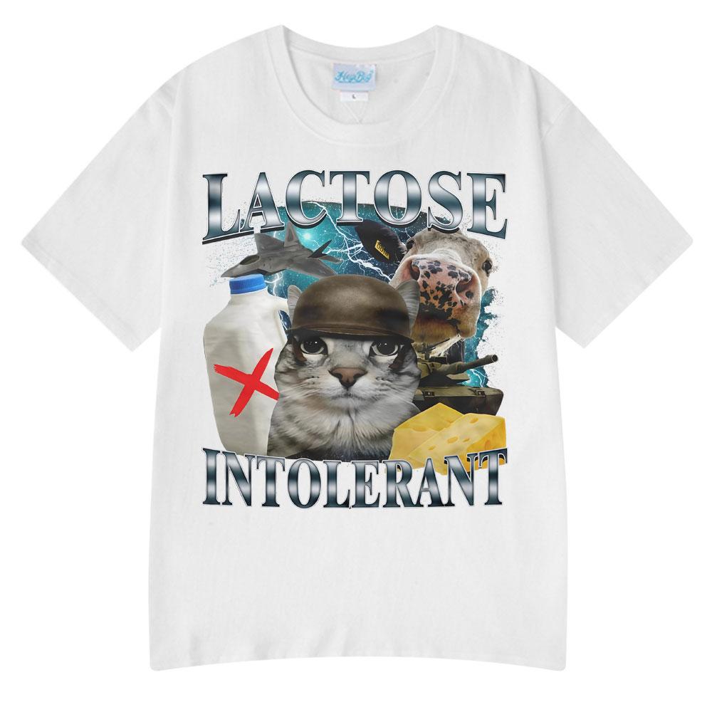 2025 Summer Hot Sale Wears Lactose Intolerant Funny Cat Meme T-shirts Fashion Tshirt Hip Hop Couple Style Clothes Cotton Tshirts