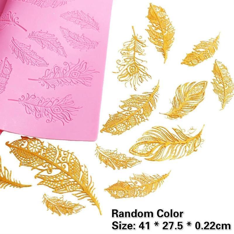 Vintage Lace Feather Silicone Mold Cake Dessert Chocolate Candy Table Decoration Mold Color Random Cake Decoration Accessories
