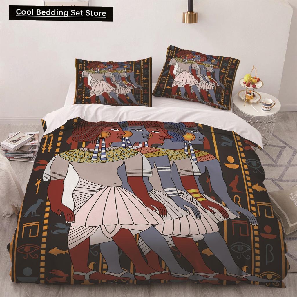 Africa Egypt King Queen Duvet Cover Egyptian Pharaoh Bedding Set for Teens Adults Ancient Frescoes 2/3pcs Polyester Quilt Cover