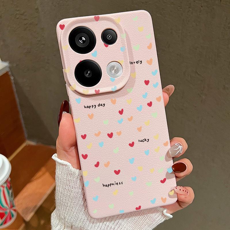 Lovely Girl Heart Print Case For Xiaomi 13T Pro Redmi Note 15 Pro 4G Redmi Note 14 13 Pro+ 5G Leather Texture Silicone Cover