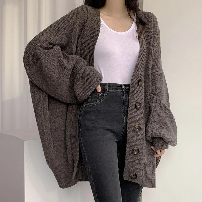 Autumn and Winter Cardigan Sweater Coat Women Knitted Jackets Female Long Sleeve V-neck Loose Casual Sweaters Cardigans