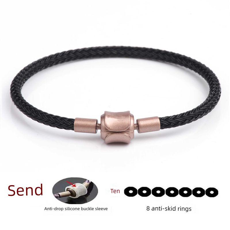 

Браслет-оберег Zhou Sheng 3 мм с бусинами, браслет из проволоки, многорядный браслет, водонепроницаемый браслет, браслет из веревки с бусинами из нержавеющей стали, носимое 3D-украшение из твердого чистого золота 17cm Black Wire Rope