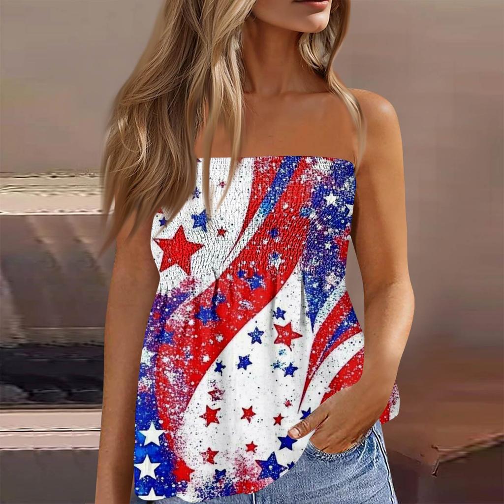 Summer Tube Tops For Women,Cute Sexy Off Shoulder Print Sleeveless T-Shirt
