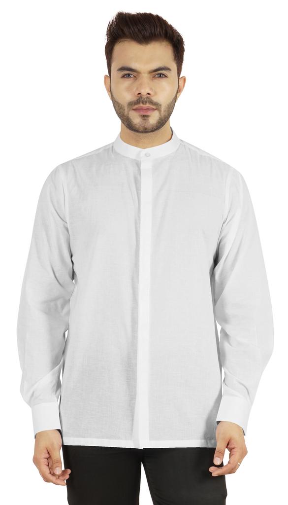 BestMan Mens Solid Shirt Mandarin Collar Long Sleeve Button-Up Formal Shirts Office