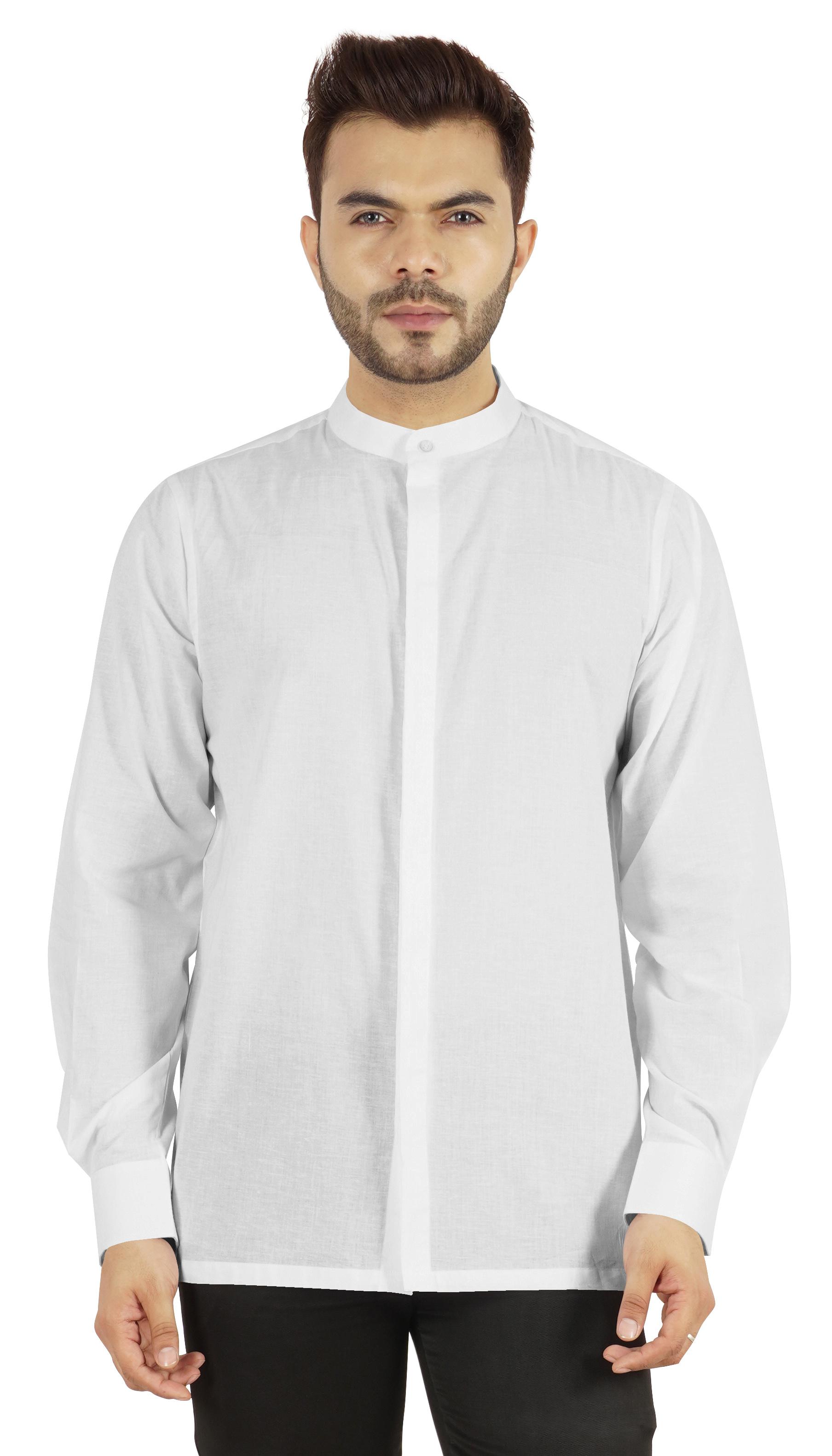 

Чоловіча однотонна сорочка з мандариновим коміром з довгим рукавом на гудзиках Офісні сорочки XXL білий