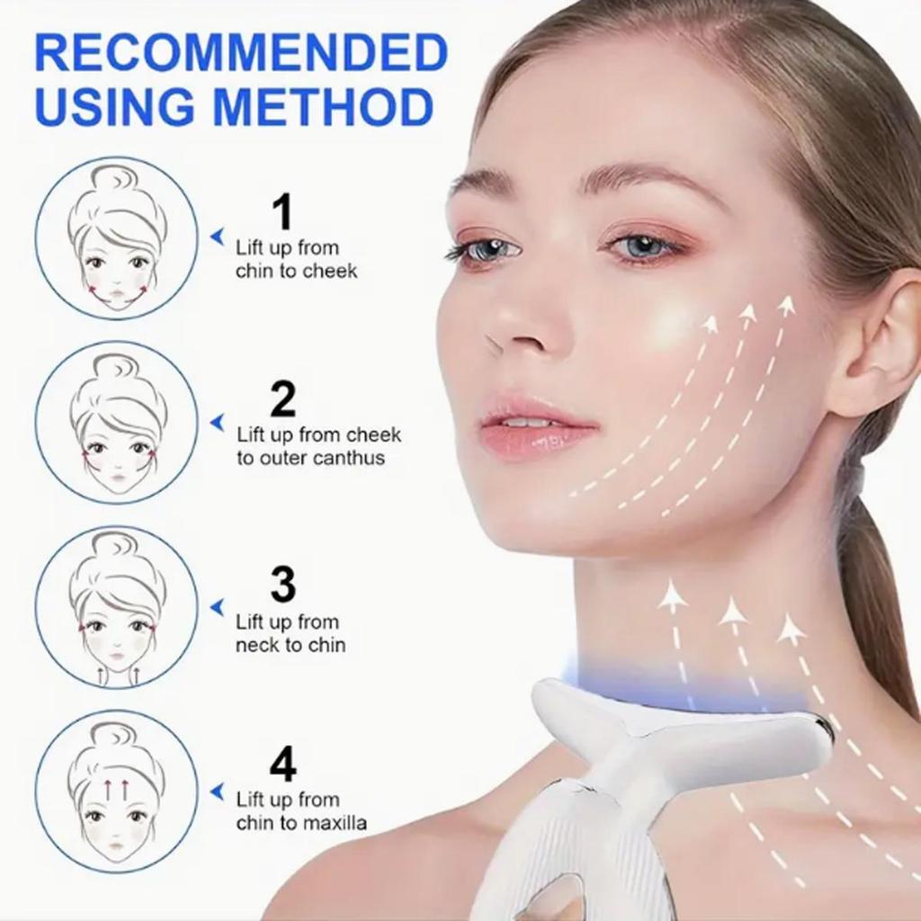 Facial and neck massager beauty device 3-color phototherapy facial massager tightens, lifts, removes neck wrinkles