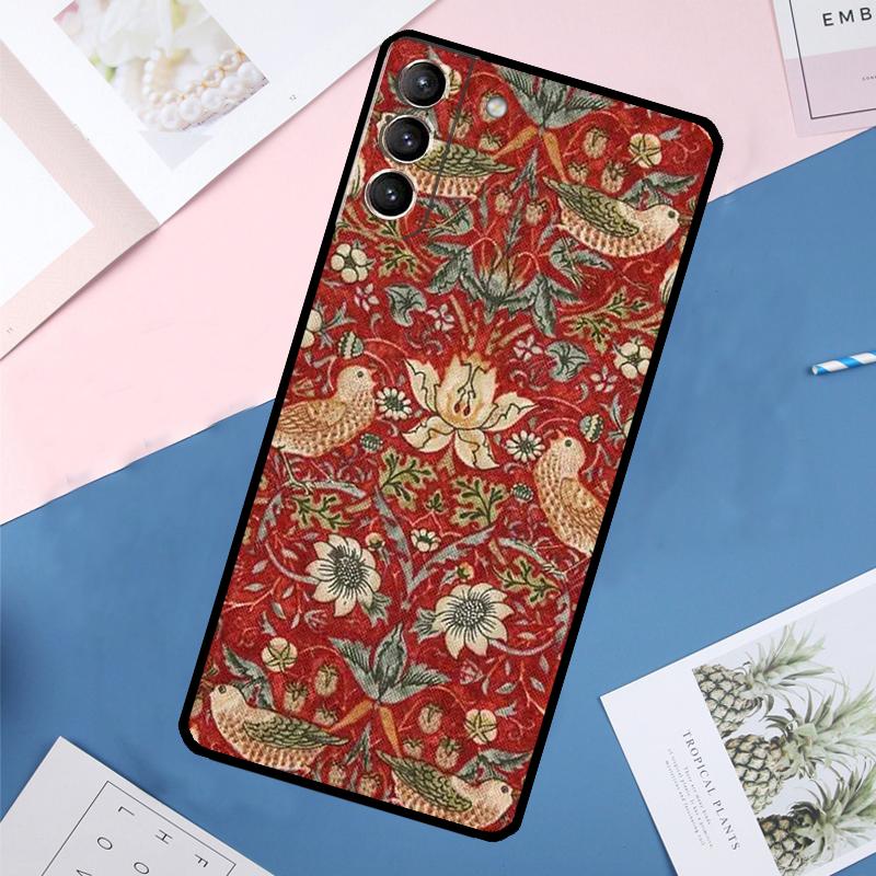 

Чехол William Morris Strawberry Thief для Samsung Galaxy S22 S23 S24 Ultra S9 S10 Plus Note 10 20 Ultra S20 S21 FE Galaxy S23
