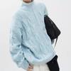 Unisex Vintage Half Turtleneck Cable Knit Cardigan Oversized Zip-Up Sweater Men Women Fall Winter