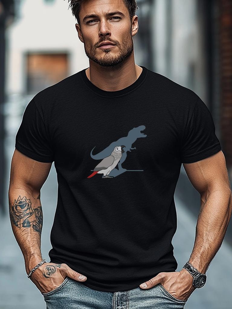 Plus-sizeunisex T-shirt, Casual and Relaxed,unisex Parrot and Its Dinosaur Shadow Graphic Summer Casual Crew Neck Short Sleeve T-shirt, PLUS SIZE