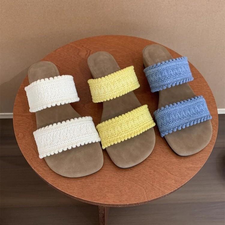 Roman woven slippers 2025 summer gentle fairy bohemian vacation beach slope heel cool slippers