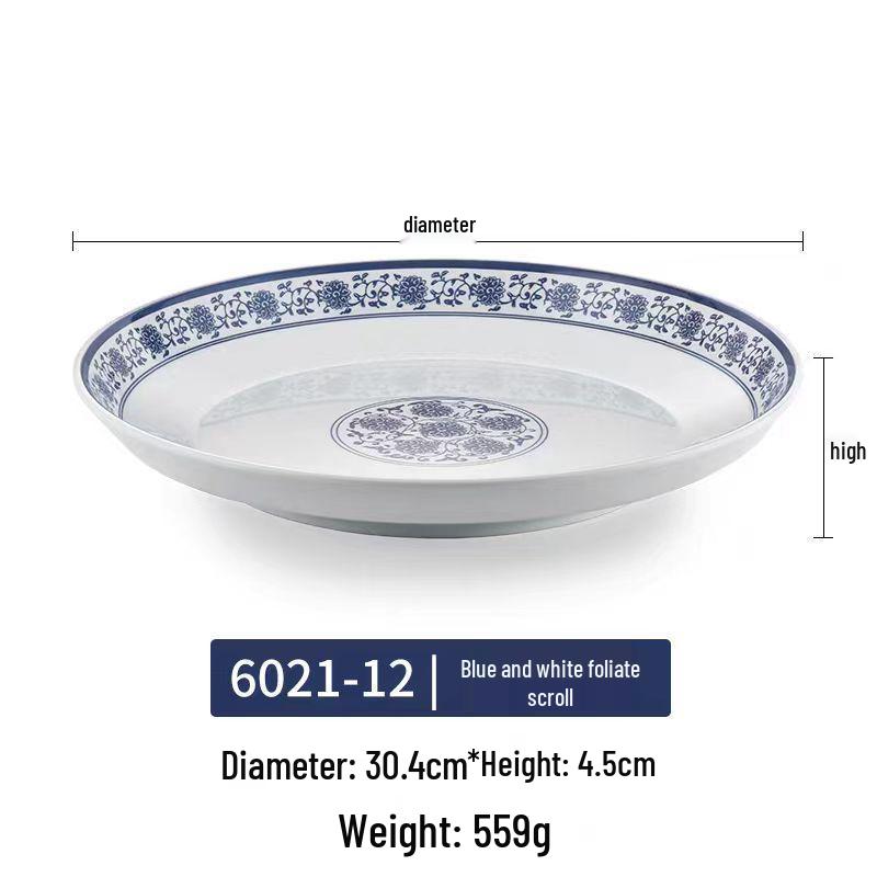 Modrobílý hluboký talíř z melaminu ve stylu porcelánu pro ryby, polévky a komerční použití