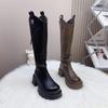 Black Fattened Wide Long Boots Thick-soled New Thick Heel Explosive High Boots Knight Boots Small Long Boots