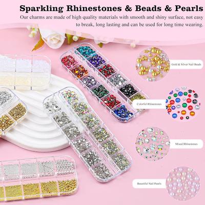 12-Grid Flat-Bottom Nail Drill & Half Pearl Steel Bead Art Decorations
