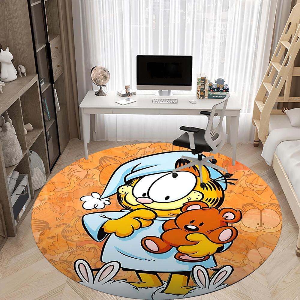 1pc Garfield Cat Office Round Area Rug, Under Office Chairs Bedroom Living Room Home Decor, Room Decoa1016132