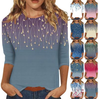 Top a 3/4 manica per donna T-shirt Casual Top stampati T-shirt Girocollo Pullover Camicetta