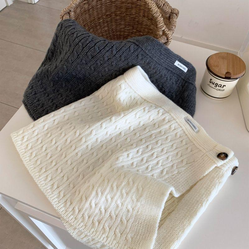 Koreanischer Strickrock mit Knöpfen: Warmer Herbst-Winter-Halbrock für Damen