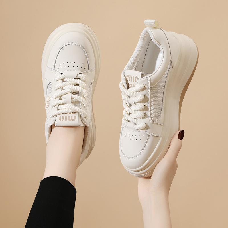 Leather Little White Shoes Women's Casual Versatile Dad Shoes Spring and Autumn Flat Bottom Thick Sole Women's Sports Shoes Women's Shoes