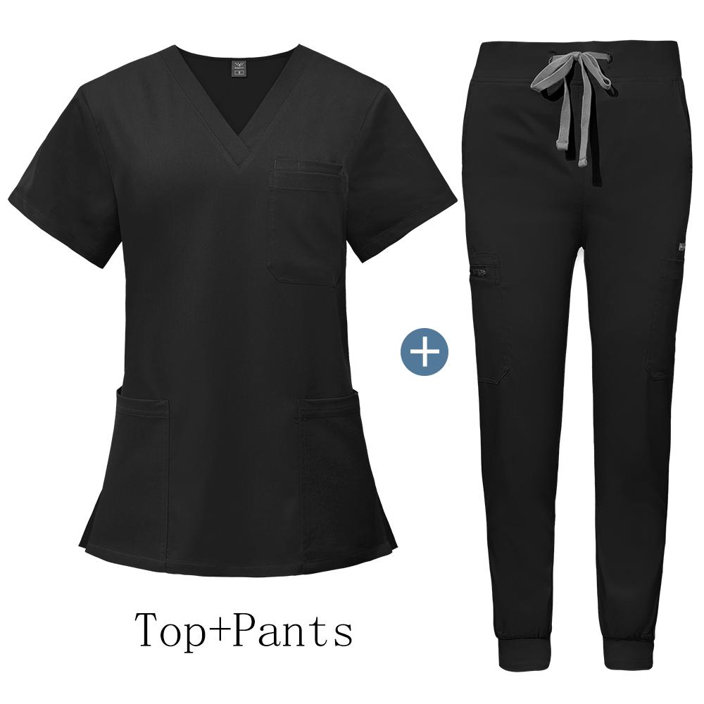 Unisex Nursing Accessories Hospital Medical Clothing for Women Niaahinn Uniform Short Sleeved V-neck Top Jogging Pants Suit Soft